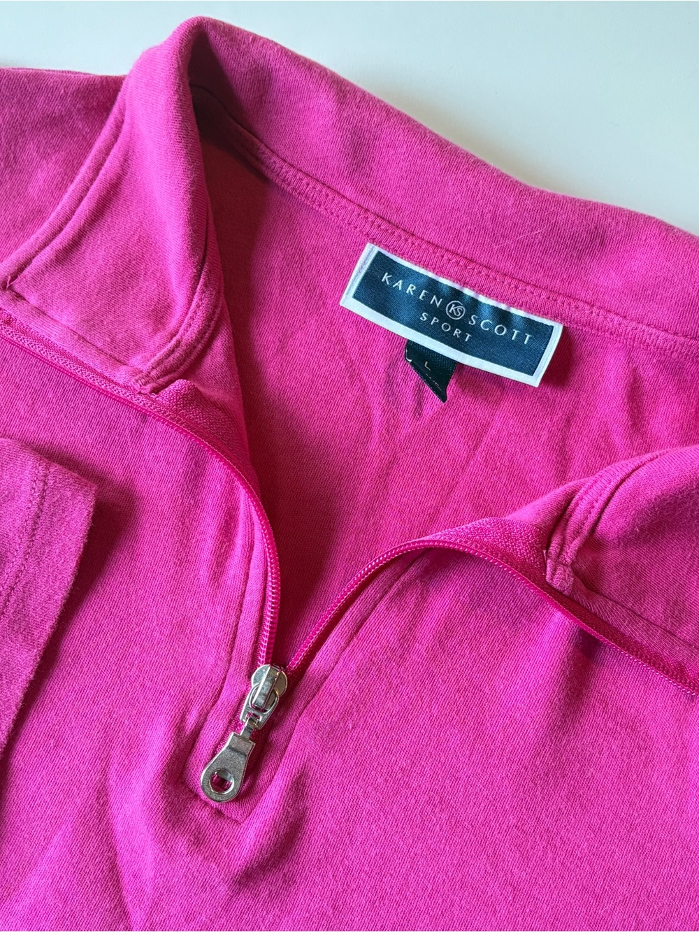 Karen Scott Sport Women's Fuchsia Pink Half-Zip Collard Sweater Pullover Top Lg
